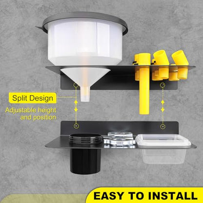 Coolant Funnel Kit Holder Wall Mount Rack with 2 Drip Cups