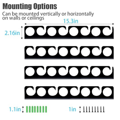 Wall or Ceiling Fishing Rod Storage Rack Vertical Horizontal Holder with 16 Capacity Fishing Rods Reels Mounted Roof Carrier Hooks Hanger for Garage Cabin and Basement Gear Accessories (4 Count)