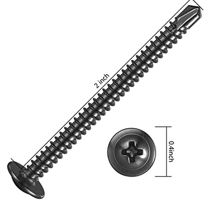 100Pcs)#8×2” for Sheet Metal Self-Tapping Screws 410 Black Stainless Steel Truss Head High-Strength Quick Tapping