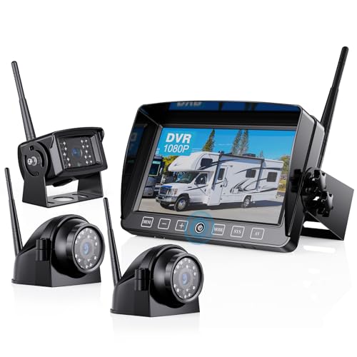 Wireless Backup Camera with 7 Inch DVR Quad Split Monitor for RV Trailer Truck