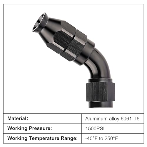 4AN 60 Degree PTFE One Piece Full Flow End Hose Fitting Aluminum Black