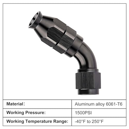 4AN 60 Degree PTFE One Piece Full Flow End Hose Fitting Aluminum Black