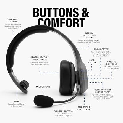 Storm Gray Wireless Trucker Bluetooth Headset with Mic