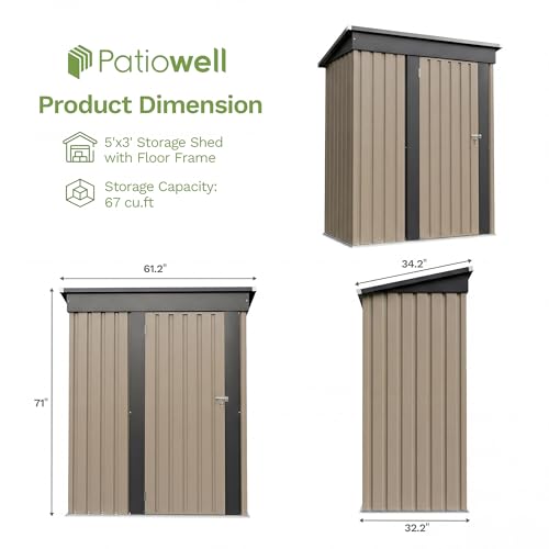 5x3 FT Outdoor Storage Shed with Floor Frame