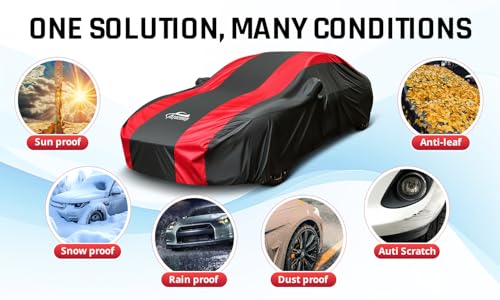Small Sedan Car Cover Waterproof All Weather Red Strip Design