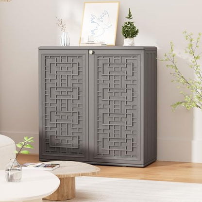 Indoor Outdoor Storage Cabinet with Doors and Shelf