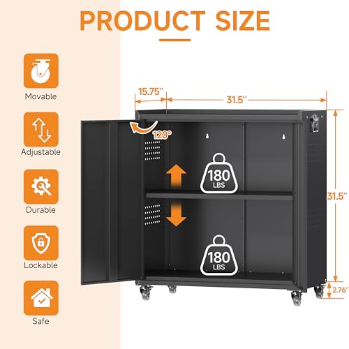 34" Metal Garage Storage Cabinet with Wheels
