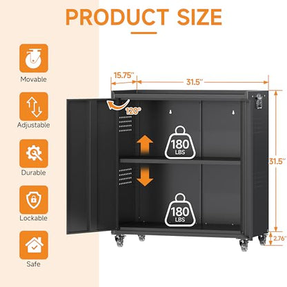 34" Metal Garage Storage Cabinet with Wheels