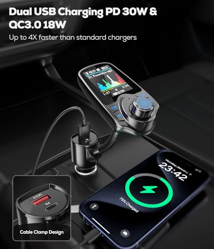 1.8" Color Screen 48W Bluetooth 5.4 Car Adapter FM Transmitter
