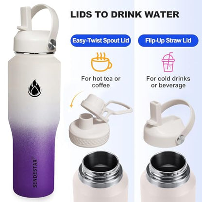32oz Water Bottle Wide Mouth Stainless Steel Vacuum Insulated Double Wall with 2 Straw Lids Fit in Any Car Cup Holder TXIN