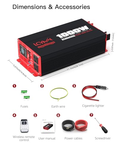 1000 Watts Pure Sine Wave Power Inverter 12V DC to 110V 120V AC Converter for Home RV Off Grid Truck Solar System Inverters with Type