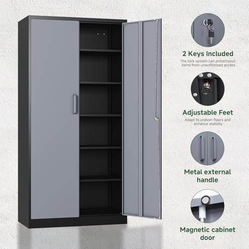 Metal Storage Cabinet with Lock Door and 5 Shelves