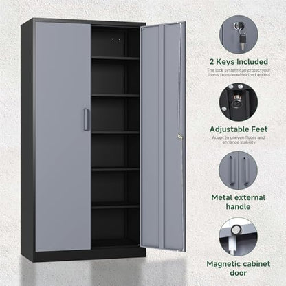 Metal Storage Cabinets with Lock Door and 5 Adjustable Shelves