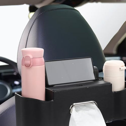 2 Pack Multifunctional Car Seat Back Storage Box Car Seat Back Organizer with Tissue Box (2 Count)