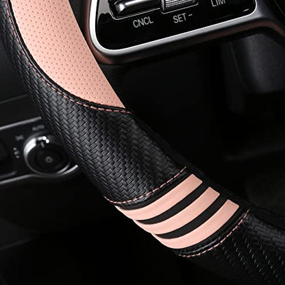 Car Steering Wheel Covers for Women Girl Padded Carbon Fiber PU Leather Cute Cartoon Auto Interior Accessories for Jeep