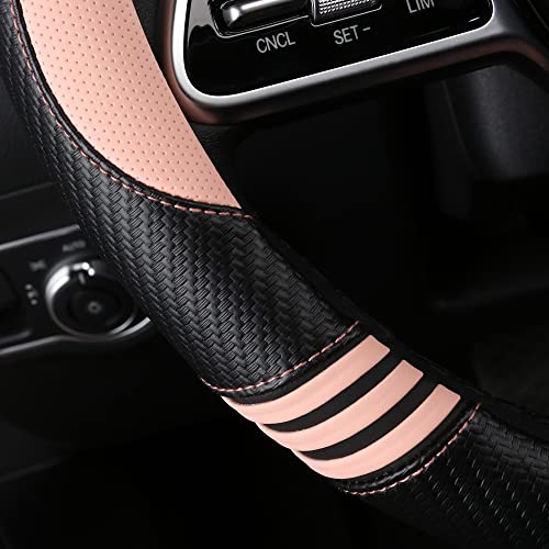 Car Steering Wheel Covers for Women Padded Carbon Fiber PU Leather Cute Auto Interior Accessories for Vehicle
