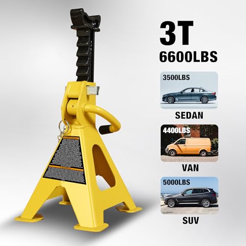 Car Jack Stands 3 Ton with Double Locking and Large Foot Base for Lifting SUVS (2 Count)