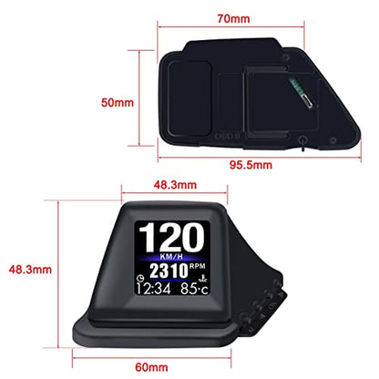 Head Up Display for Car Digital Speedometer Display GPS+OBD2 Dual System Smart Gauge MPH Clock RPM Over Speed Alarm Odometer for All Vehicle