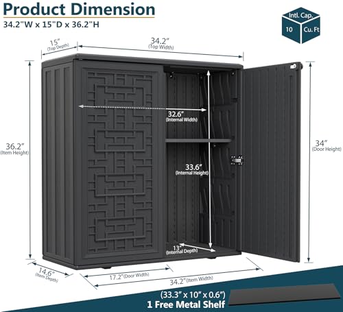 Indoor Outdoor Storage Cabinet with Doors and Shelf