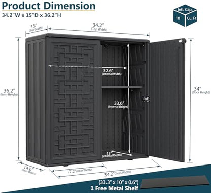 Indoor Outdoor Storage Cabinet with Doors and Shelf