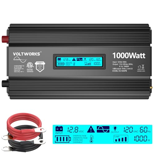 1000 Watt Pure Sine Wave Power Inverter ETL UL458 12V DC to 110V 120V AC