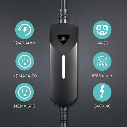 Level 1/2 (12A & 40A) Tesla NACS EV Charger - Dual-Level Electric Vehicle Charging Station with NEMA 14-50/5-15 Plug - Portable Electric Car Charger for All NACS Electric Vehicles