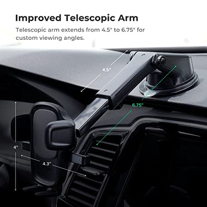 Easy One Touch Signature Dashboard & Windshield Universal Car Mount Phone Holder Desk Stand with Suction Cup Base and Telescopic Arm for iPhone