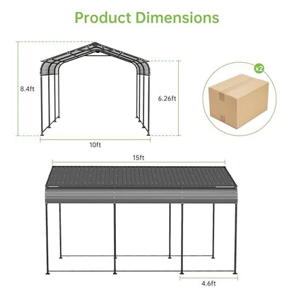 10x15 FT Updated Galvanized Steel Roof Metal Carport