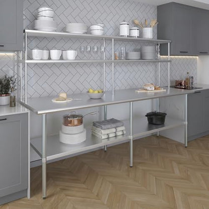 Stainless Steel Work Table Double Tier Overshelf