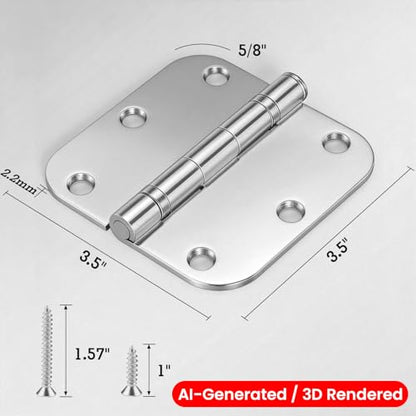 Rounded Door Hinges Polished Chrome 3.5 Inch 5 (3 Count)