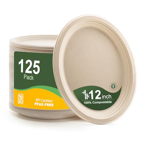 100% Compostable Oval Paper Plates 12 Inch 125 (125 Count)