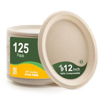 100% Compostable Oval Paper Plates 12 Inch 125 (125 Count)