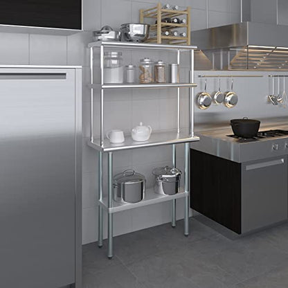 Stainless Steel Work Table Double Tier Overshelf