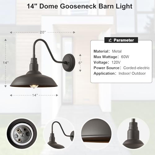 14in Dome Outdoor Gooseneck Lights for Barn