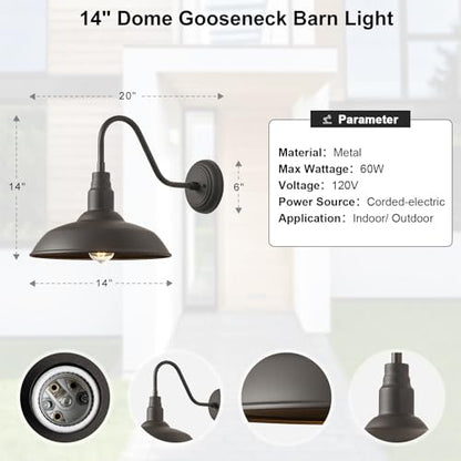 14in Dome Outdoor Gooseneck Lights for Barn