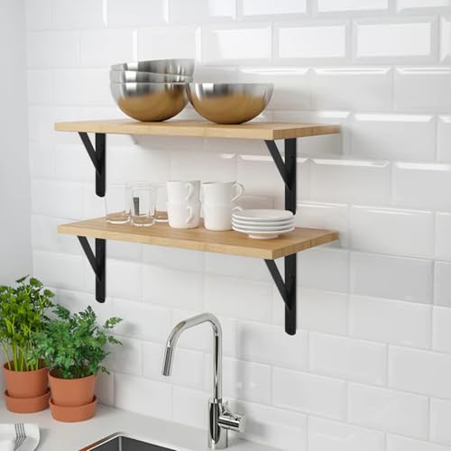 6 Pack L12 x H 8" Black Heavy Duty Shelf Brackets with Screws Metal Shelf Brackets Shelf Support Angle Brackets for Shelves L Brackets Heavy Duty Floating Shelf (6 Count)