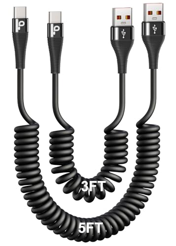 Coiled USB C Cable Fast Charging for Car 3FT (6 Foot)