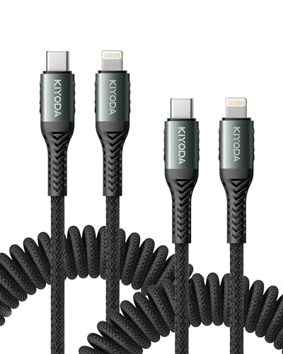 USBC to Lightning Cable for Car Coiled iPhone Charger Apple MFi Certified (2 Count)