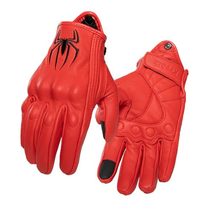 Goatskin Leather Motorcycle Motorbike Powersports Racing Gloves Reflective Skull Touchscreen for Men and Women Model
