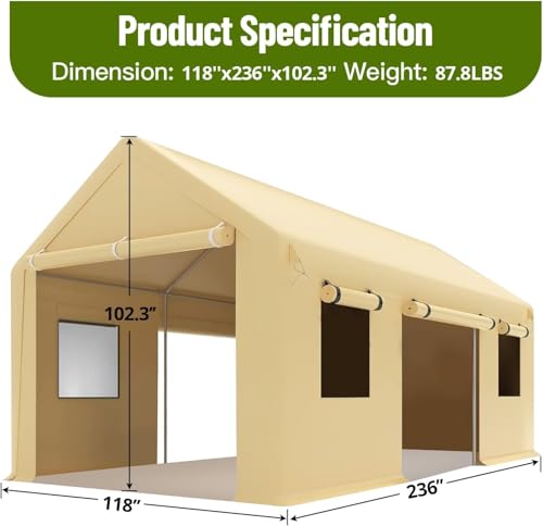 10x20 Ft. Metal Carport Garage with PE Fabric and Galvanized Steel Frame Outdoor Shelter for Cars
