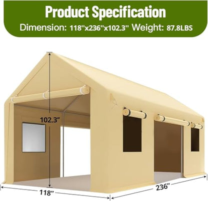 10x20 Ft. Metal Carport Garage with PE Fabric and Galvanized Steel Frame Outdoor Shelter for Cars