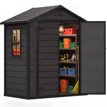 6x4 FT Outdoor Resin Storage Shed with Reinforced Floor Window & Vent