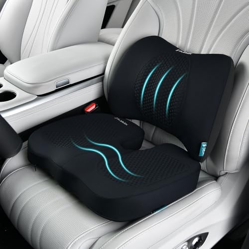 Car Seat Cushion and Back Support for Office Chair Memory Foam Chair Cushions Pressure Relief Seat Pads with Gel Massage Point Lumbar Support
