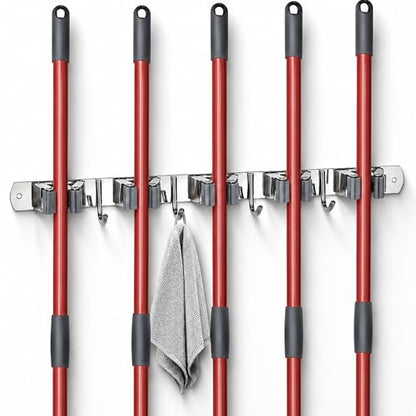5 Racks and 4 Hooks Mop and Broom Holder Wall Mount