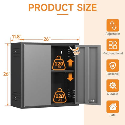 Metal Garage Wall Cabinet with 2 Doors and 1 Adjustable Shelf