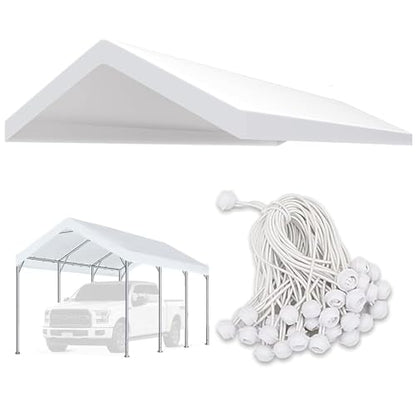 Carport Replacement Canopy Cover for Car Tent Top Garage Shelter Cover Tarp with Ball Bungees
