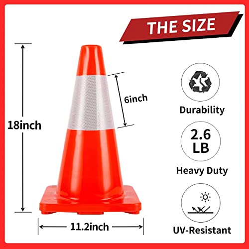 Traffic Cones 18 inch 12 Pack Safety Cones Orange with Reflective Collars Fit Parking Lot