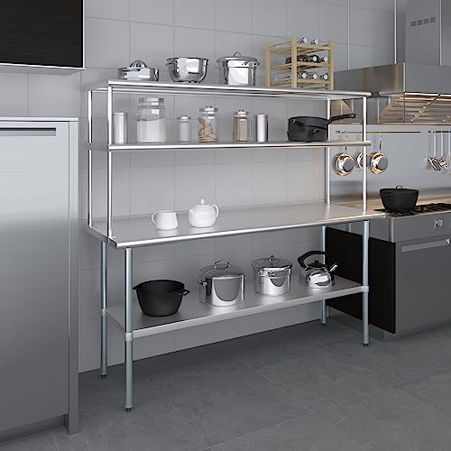 Stainless Steel Work Table Double Tier Overshelf