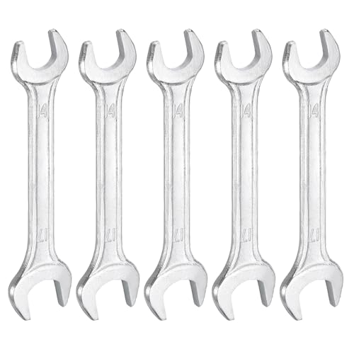 5pcs Double Open End Wrench 14mm x 17mm Metric 15 Degree Offset Angle Small Flat Head Wrench Galvanizing Open Ended Spanner for Automotive Repair Furniture Assembly (5 Count)
