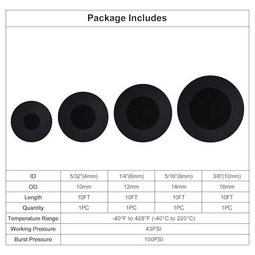 5/32 1/4 5/16 3/8 Silicone Vacuum Hose Line Kit 10FT, Black